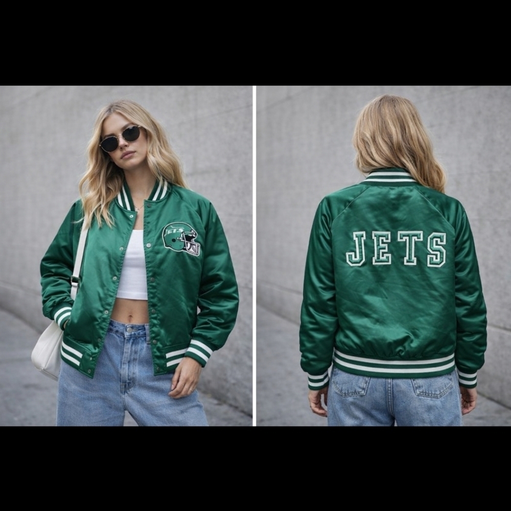 Vintage New York Jets Satin Varsity Jackets Mens L Chalk Line USA NFL - Picture 15 of 15